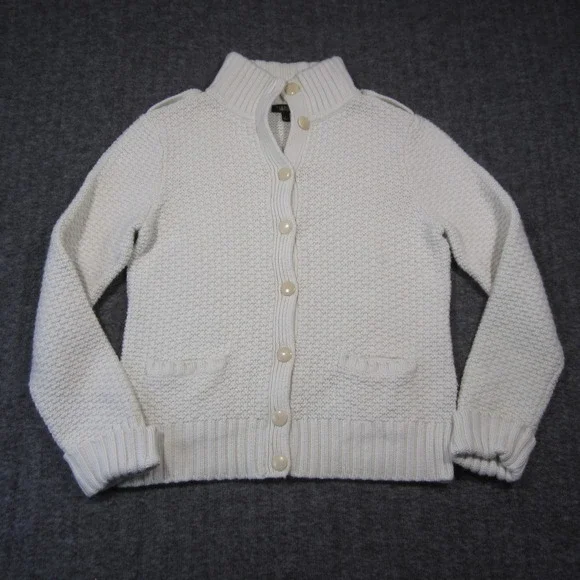 Talbots Cardigan L Ivory Lambswool Angora Soft Textured Knit Mock Neck‎ Preppy - Picture 2 of 10